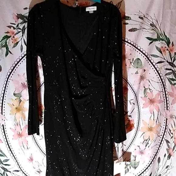 green emerald velvet dress Calvin Klein Long Sleeve V-Neck Glitter Dress Copper/Black 1 12 at Amazon  Women's Clothing store